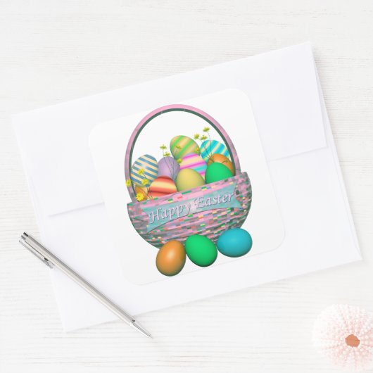 Paaseieren in mandje vierkante sticker (Envelop)
