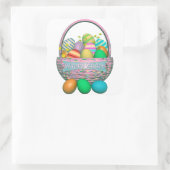 Paaseieren in mandje vierkante sticker (Tas)