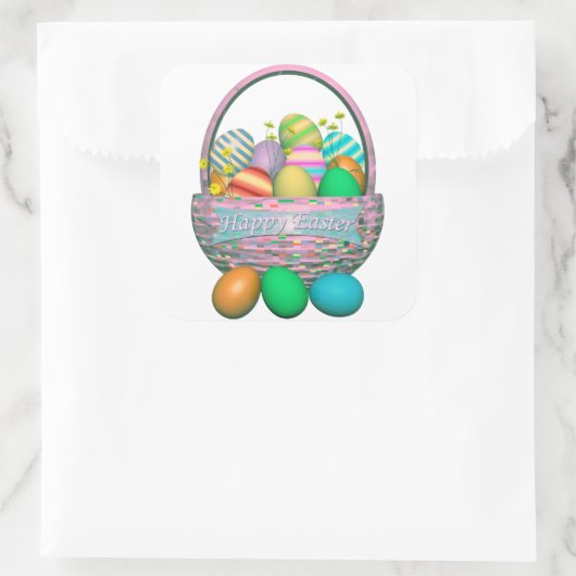 Paaseieren in mandje vierkante sticker (Tas)