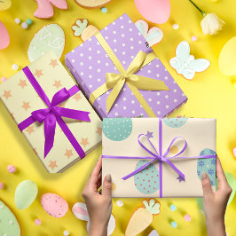 Paaseieren in paarse pastelkleuren set van 3 inpakpapier vel