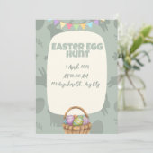 Paaseieren jagen grappige paashaas uitnodiging (Staand voorkant)