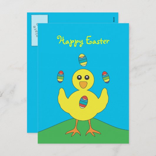 Paaseieren jongleren kuikentje Briefkaart (Voorkant / Achterkant)