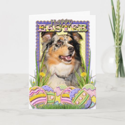 Paaseieren koekjes - Australian Shepherd Feestdagen Kaart (Voorkant)
