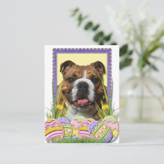Paaseieren koekjes - Bulldog Feestdagenkaart (Staand voorkant)
