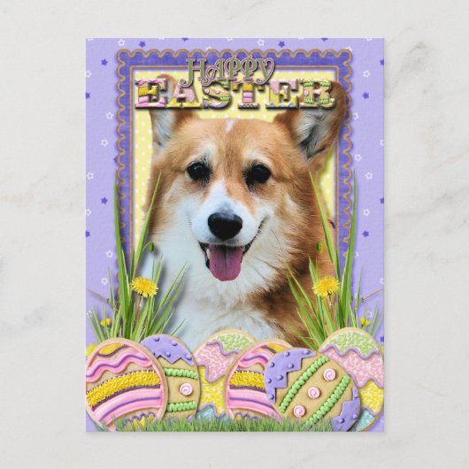 Paaseieren koekjes - Corgi Feestdagenkaart (Voorkant)