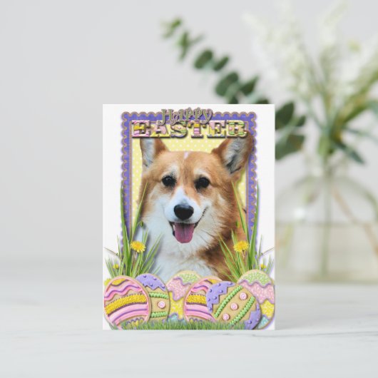 Paaseieren koekjes - Corgi Feestdagenkaart (Staand voorkant)