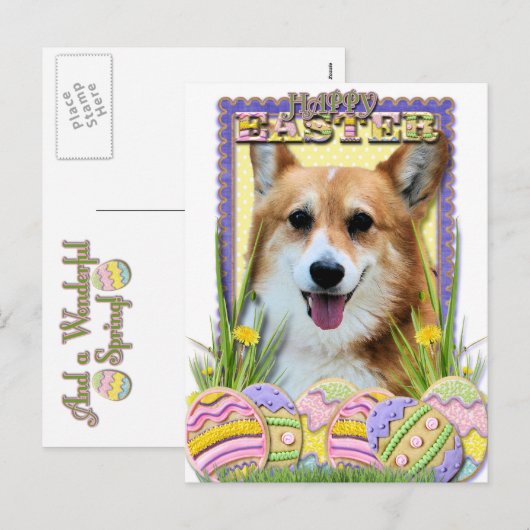 Paaseieren koekjes - Corgi Feestdagenkaart (Voorkant / Achterkant)