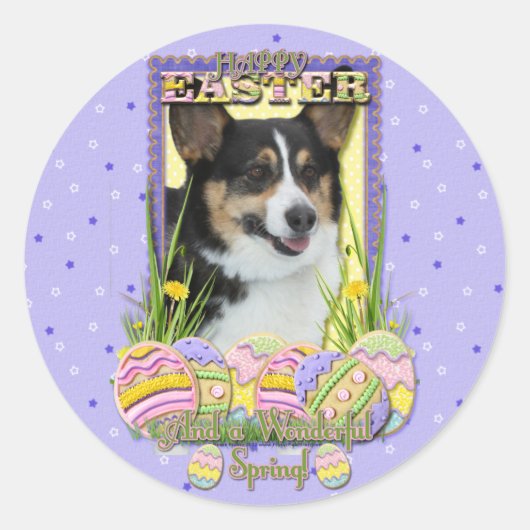 Paaseieren koekjes - Corgi Ronde Sticker (Voorkant)