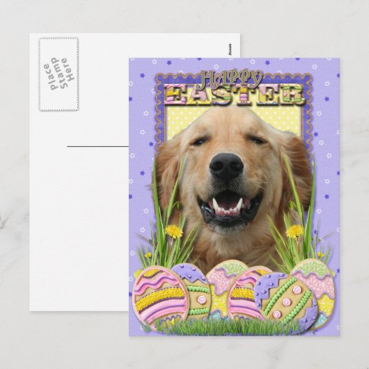 Paaseieren koekjes - Golden Retriever Feestdagenkaart (Voorkant / Achterkant)