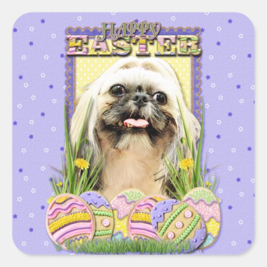 Paaseieren koekjes - Shih Tzu - Opal Vierkante Sticker (Voorkant)