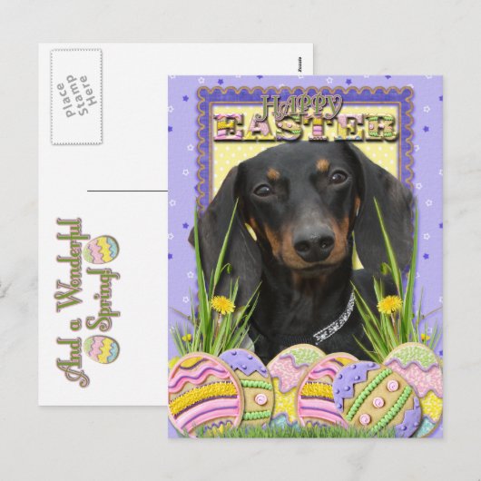 Paaseieren koekjes - Teckel Feestdagenkaart (Voorkant / Achterkant)