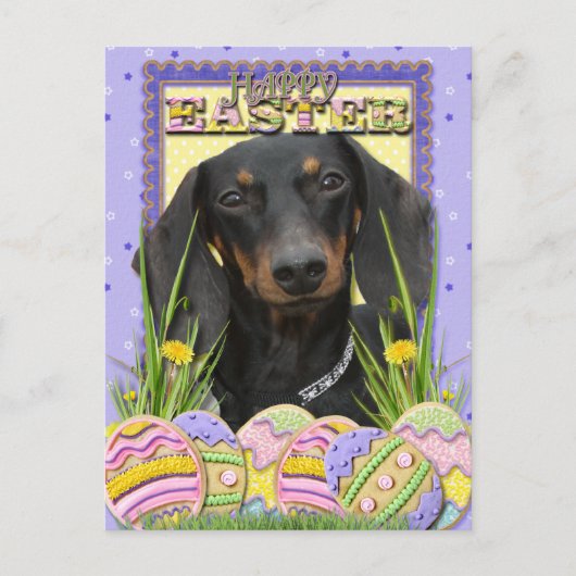 Paaseieren koekjes - Teckel Feestdagenkaart (Voorkant)