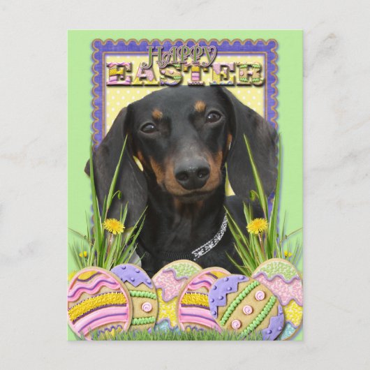 Paaseieren koekjes - Teckel Feestdagenkaart (Voorkant)