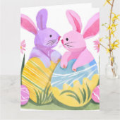 paaseieren konijnen | pastelkleurige Waterverf Kaart (Gele Bloem)