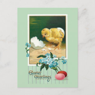  paaseieren, kuiken en bloemen briefkaart