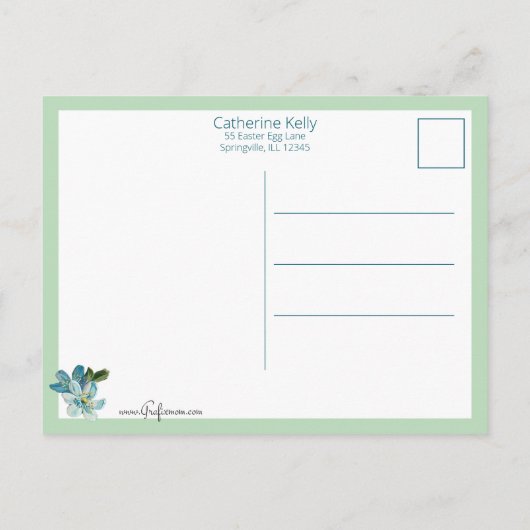 paaseieren, kuiken en bloemen briefkaart (Achterkant)