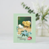 paaseieren, kuiken en bloemen briefkaart (Staand voorkant)