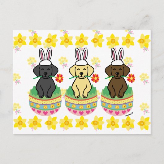 Paaseieren Labrador Puppies glimlachen Feestdagenkaart (Voorkant)