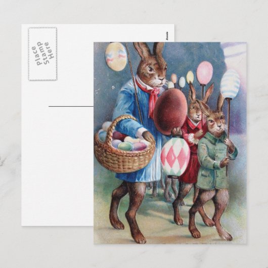 Paaseieren Lantaarns Bunny Parade Feestdagenkaart (Voorkant / Achterkant)