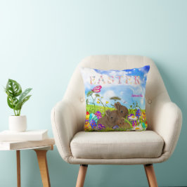 Paaseieren Lente Madeliefjes Konijn Familie  Kussen