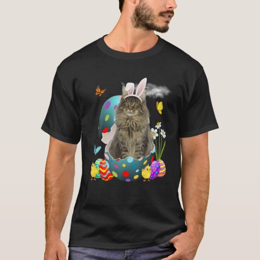 Paaseieren Maine Coon Bunny Cat Gifts Cat Dad Cat T-shirt (Voorkant)