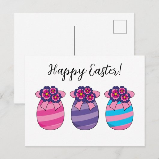 Paaseieren met bloemen en lint | Tekst toevoegen Feestdagenkaart (Voorkant / Achterkant)