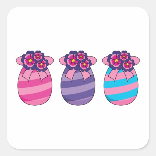 Paaseieren met bloemen en lint vierkante sticker (Voorkant)