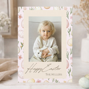 Paaseieren met bloemen Fotokaart   Eigen naam Feestdagenkaart