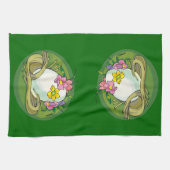 Paaseieren met groene lentevloeren theedoek (Horizontaal)