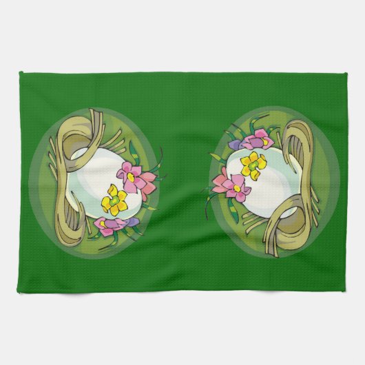 Paaseieren met groene lentevloeren theedoek (Horizontaal)