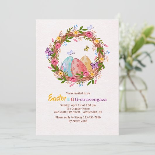 Paaseieren met grote uitnodiging (Staand voorkant)