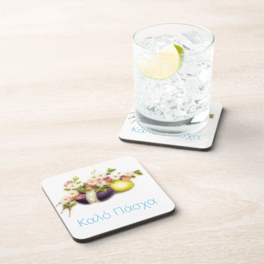  paaseieren met kersenbloei en Griekse tekst Bier Onderzetter (Rechterzijde)