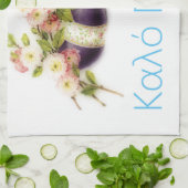  paaseieren met kersenbloei en Griekse tekst Theedoek (Gevouwen)