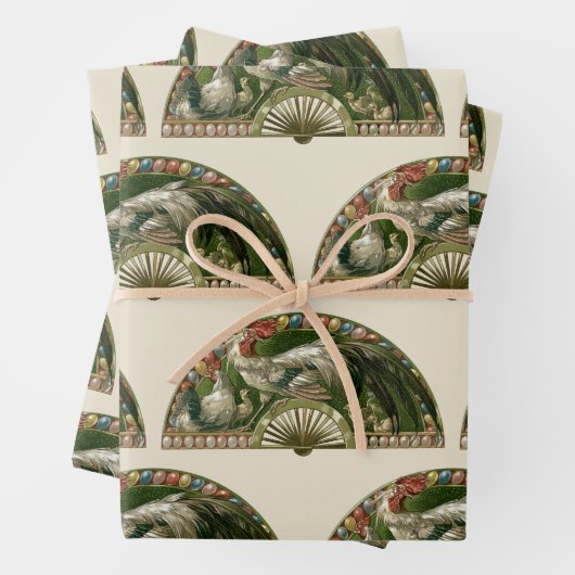 Paaseieren met kippen, art nouveau inpakpapier vel (In situ)