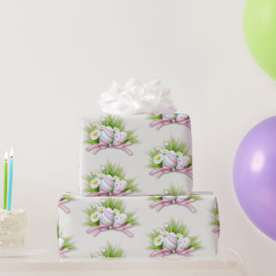 Paaseieren met roze lint cadeaupapier