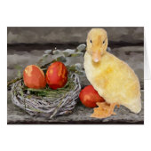 Paaseieren Nest Cute Yellow Ducking Waterverf (Voorkant Horizontaal)