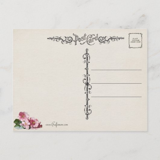  paaseieren, nesten en roze polyanthus briefkaart (Achterkant)