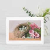 paaseieren, nesten en roze polyanthus feestdagenkaart (Staand voorkant)