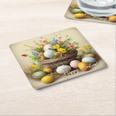 paaseieren, nesten en witte narcissen kartonnen onderzetters (Schuin)