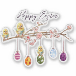 Paaseieren op bloeiende tak Happy Easter Sticker