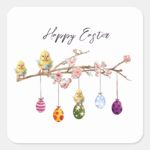 Paaseieren op bloeiende tak Happy Easter Vierkante Sticker