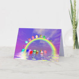 Paaseieren op een regenboog feestdagen kaart