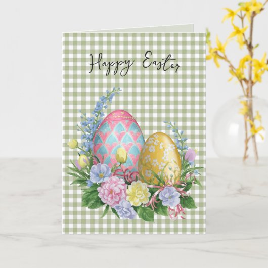 Paaseieren op Gingham Kaart (Gele Bloem)
