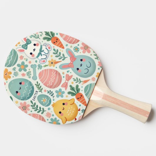 Paaseieren op groene en witte strepen tafeltennisbatje (Zijkant)