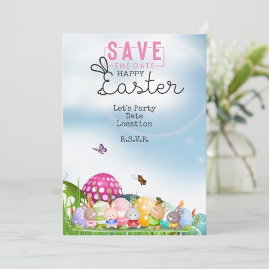 Paaseieren Partij Bewaar de datum Kaart (Staand voorkant)
