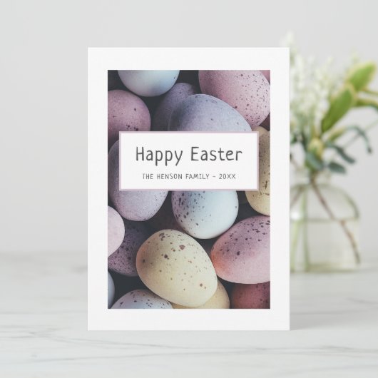 paaseieren pastel gelukkig paasgezin feestdagenkaart (Staand voorkant)