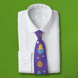 Paaseieren, Polka Dots en Chick op Paarse Stropdas