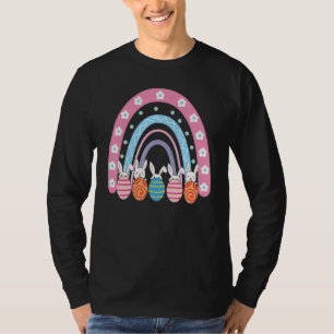 Paaseieren roze regenboogbundelaar Happy Pasen D T-shirt