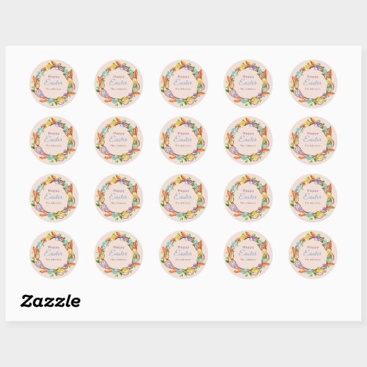 Paaseieren roze ronde sticker (Vel)