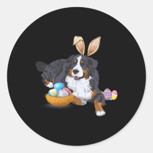 Paaseieren Schattige Berner Hondenliefhebber Bunny Ronde Sticker